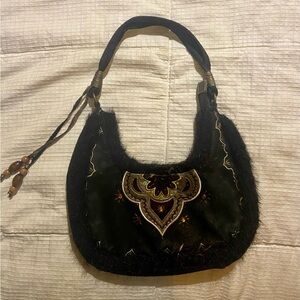Embroidered Black Hobo Bag